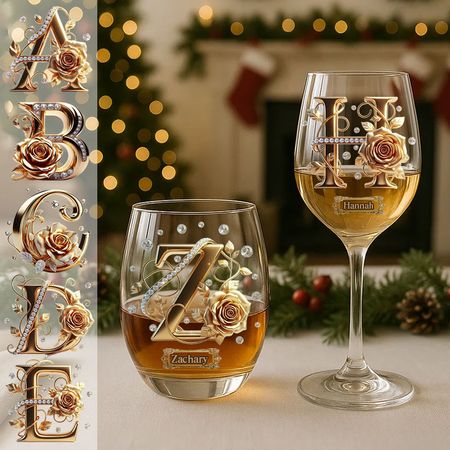 Alphabet Initial For Wine Lovers - Personalized Wine All Over Wine Glass